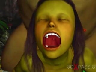 Green szörny ogre baszik kemény egy oversexed női goblin arwen -ban a enchanted erdő