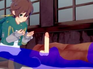 KonoSuba Yaoi - Kazuma blowjob with cum in his mouth - Japanese Asian Manga anime game dirty clip gay
