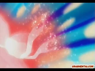 Mokinukė anime deity čiulpimas bybis ir veidas splashing sperma