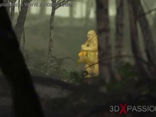 Xanh lục con quái vật ogre fucks cứng một oversexed phái nữ goblin arwen trong các enchanted rừng