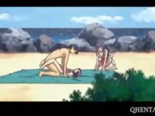 Hentai Chick Rides member In 3some At The Beach