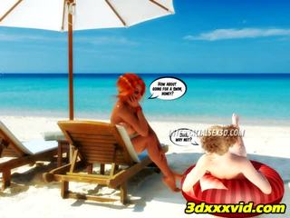 Playa corrida guzzlers 3d interracial cómico